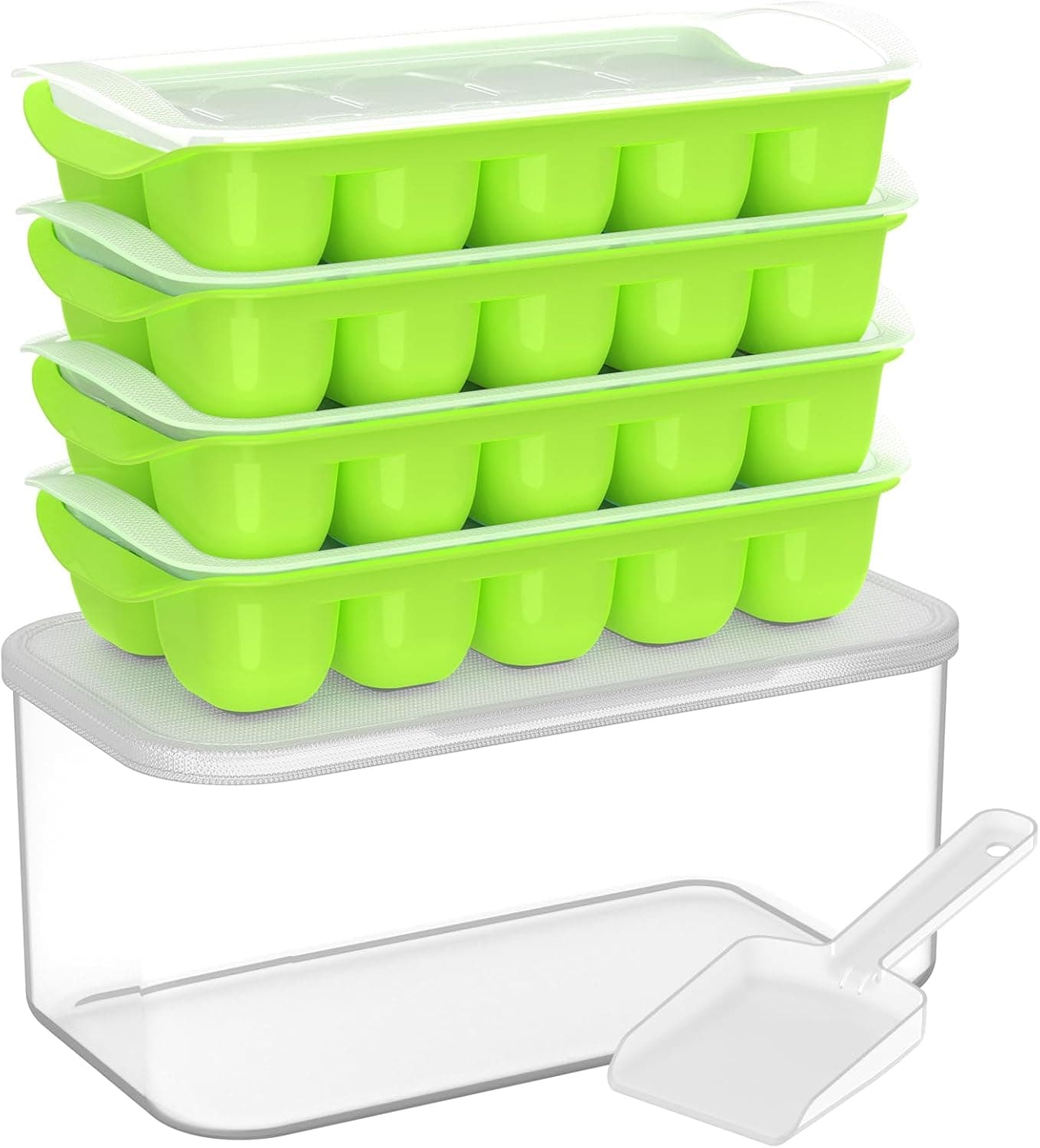 DOQAUS Ice Tray Kit with Lid & Bin, 4-pack
