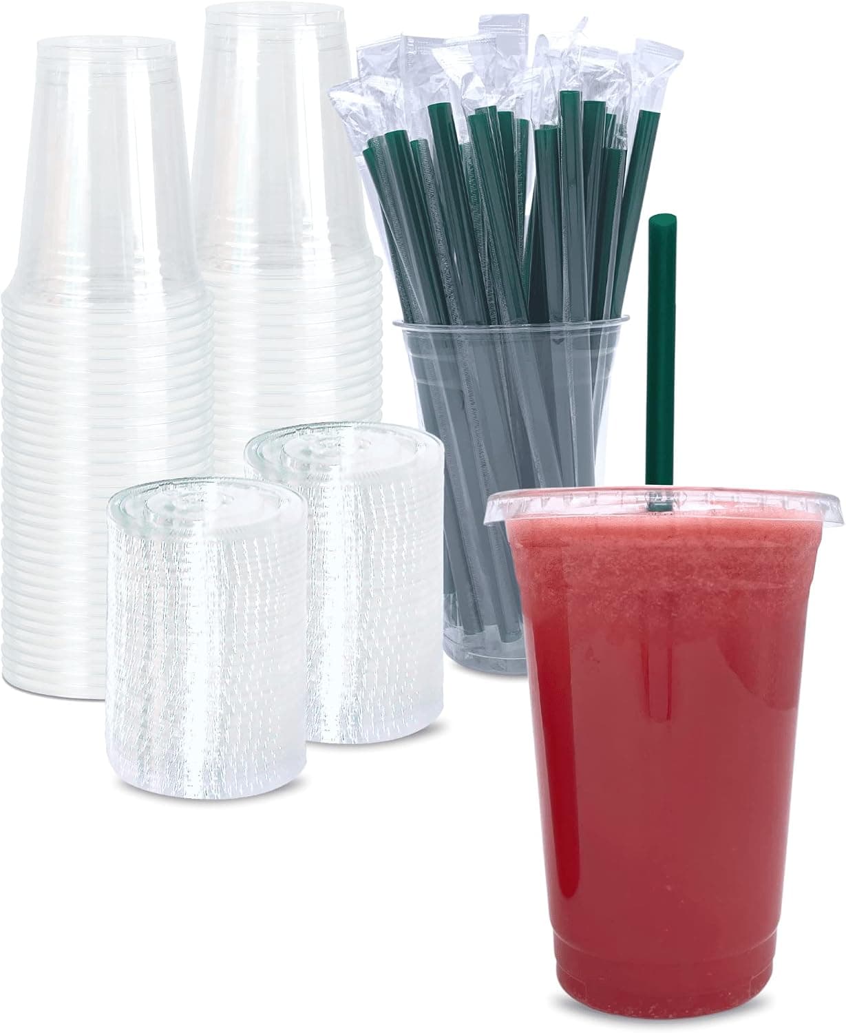 Cappatua 20 oz Clear Cups with Lids & Straws, 25 sets