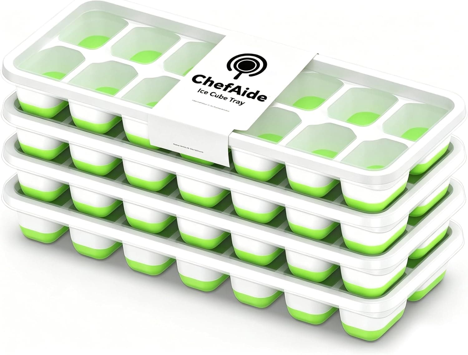 ChefAide Ice Cube Trays with Lids, 4-pack