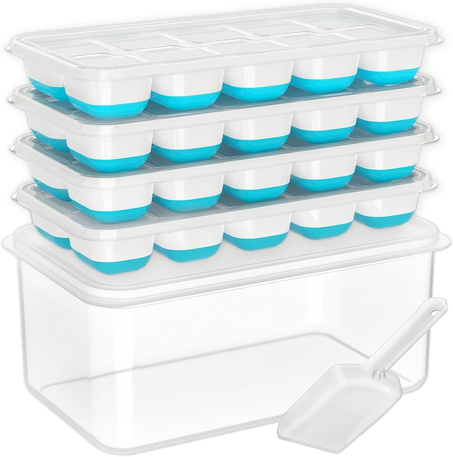 DOQAUS Ice Cube Trays with Lid & Bin, 4-pack